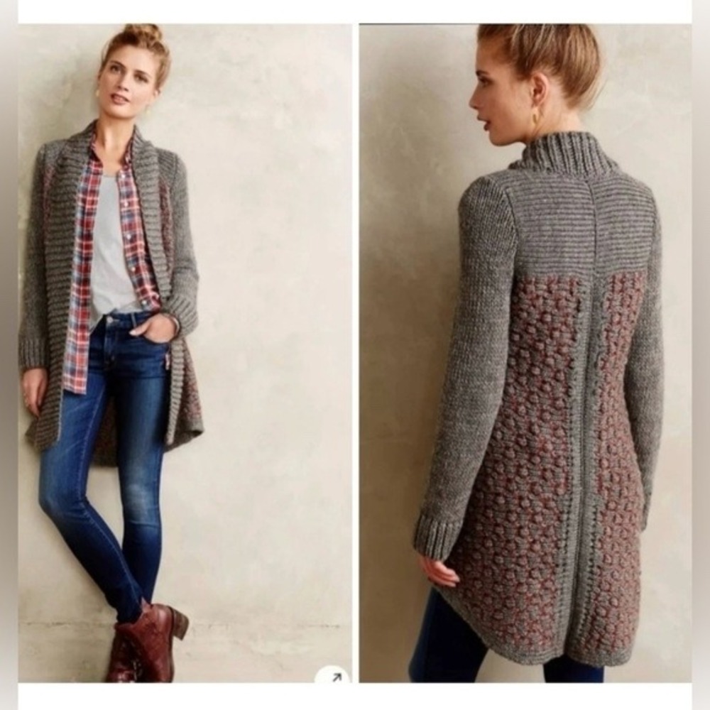 Moth‎ Anthropologie Grey Wool Blend Chunky Knit Longline Cardigan Sweater Medium